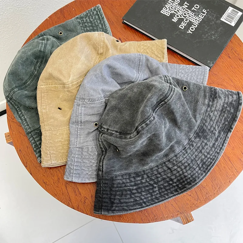 Denim Washed Solid Vintage Bucket Hats Women Fisherman\'s Hat Bucket Hat Unisex Caps Hip Hop Men Panama Windproof Bucket Hat