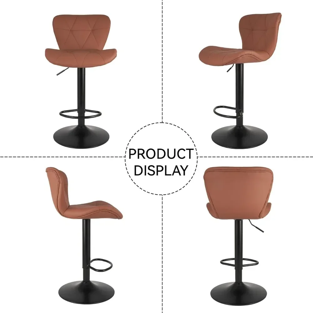 Modern Bar Stool Set of 4, Faux Leather Upholstered Swivel Bar Stools, Adjustable Counter Height Barstools with Back for Kitchen