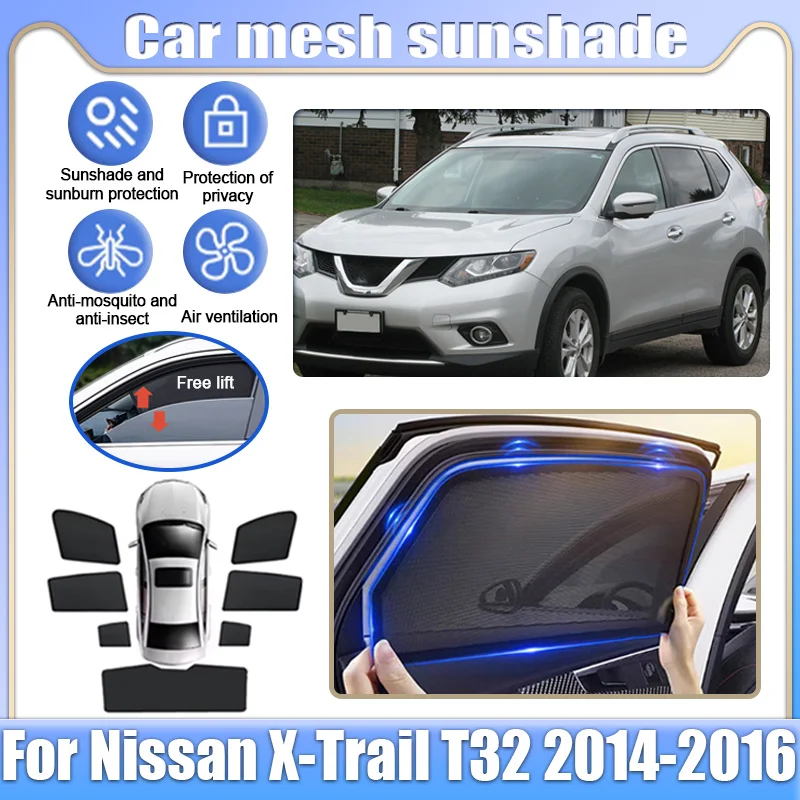 

Для Nissan X-Trail T32 2014-2016: Сетчатые солнцезащитные шторки на окна, защита от солнца и москитов, аксессуары для авто