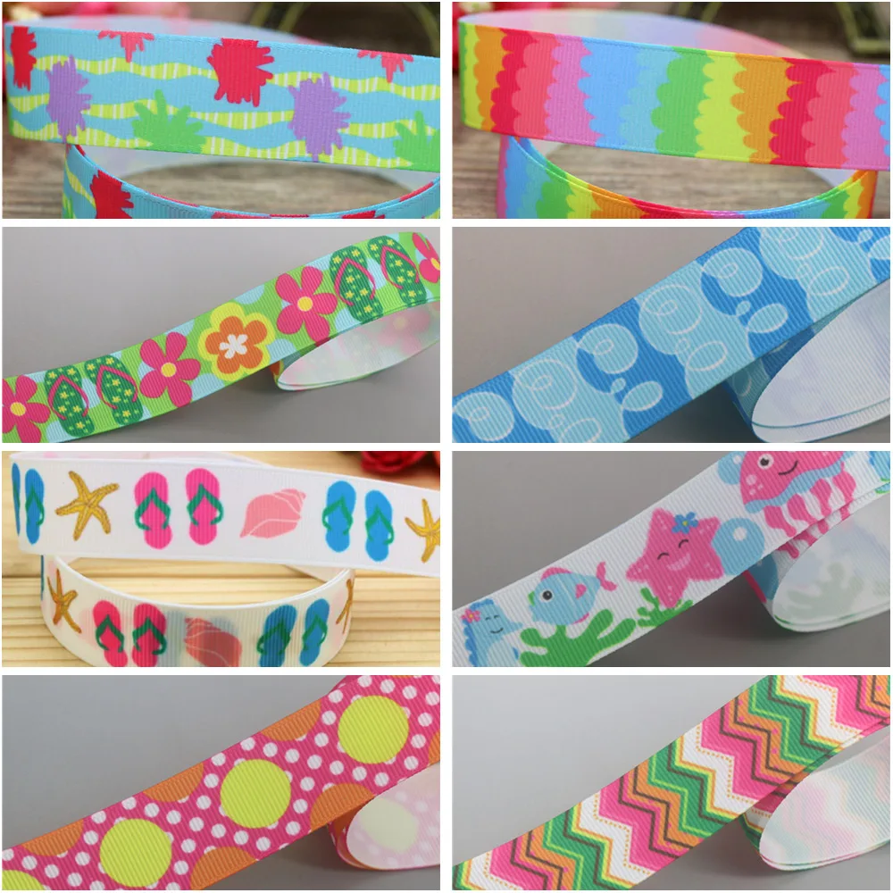 DHK 50yards Summer Sea Printed Grosgrain Ribbon Accessories Decoration Collar DIY Sewing Craft S2613