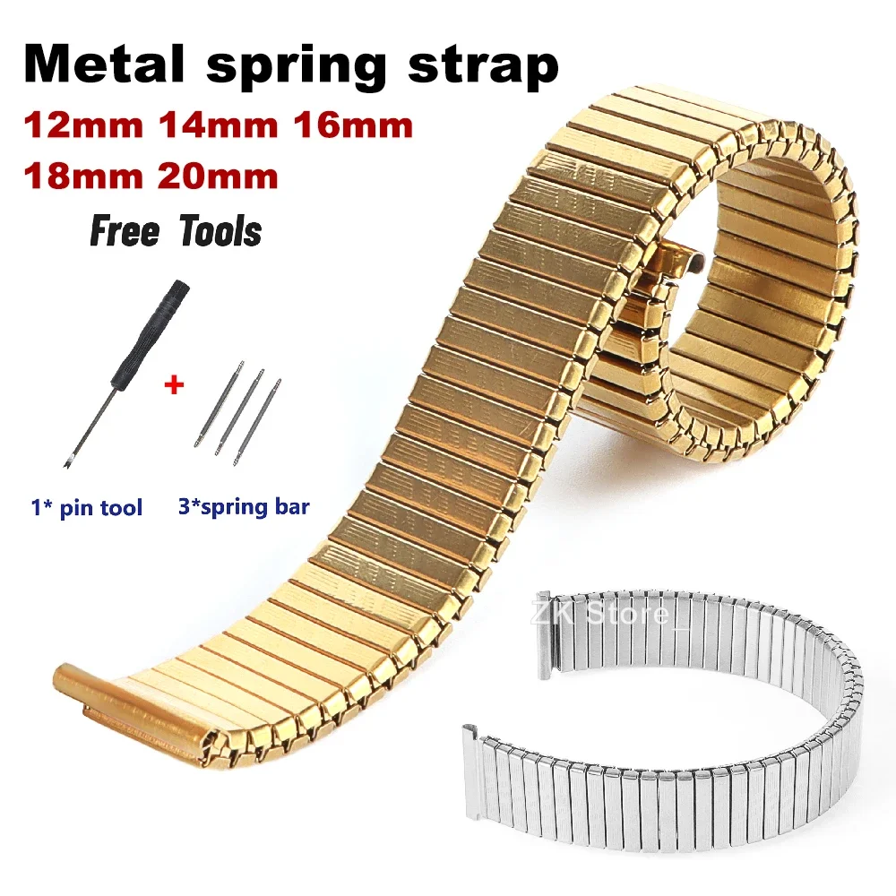 Stainless Steel Elastic Strap 12/14/16 18mm 20mm 22mm Metal Expansion Bracelet for Xiaomi Huawei Samsung Galaxy Smart Watch Band