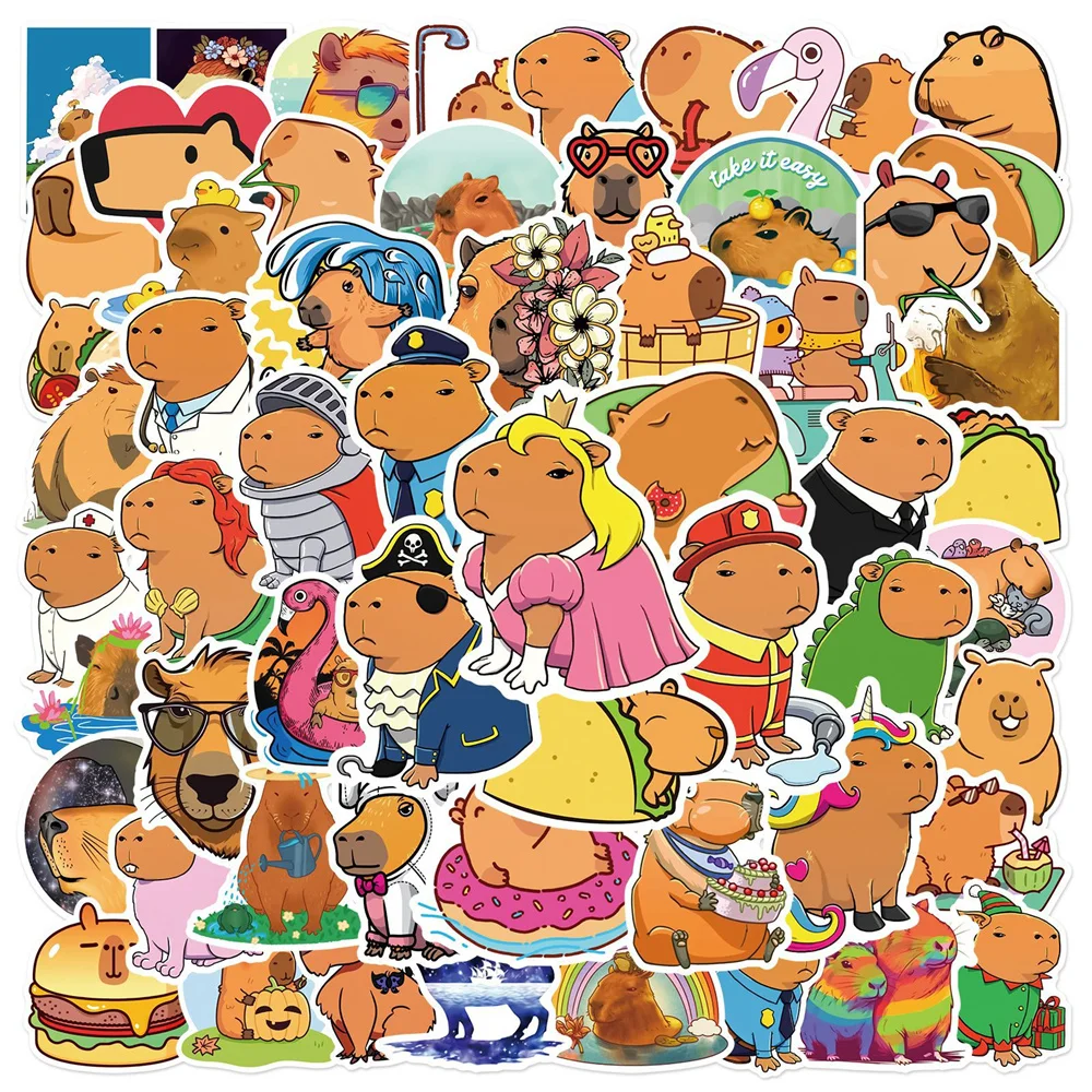 55pcs Cute Capybara Stickers Pack Laptop Phone Case Guitar Scrapbook DIY Cartoon Animal Sticker Handmade Journal Accessories