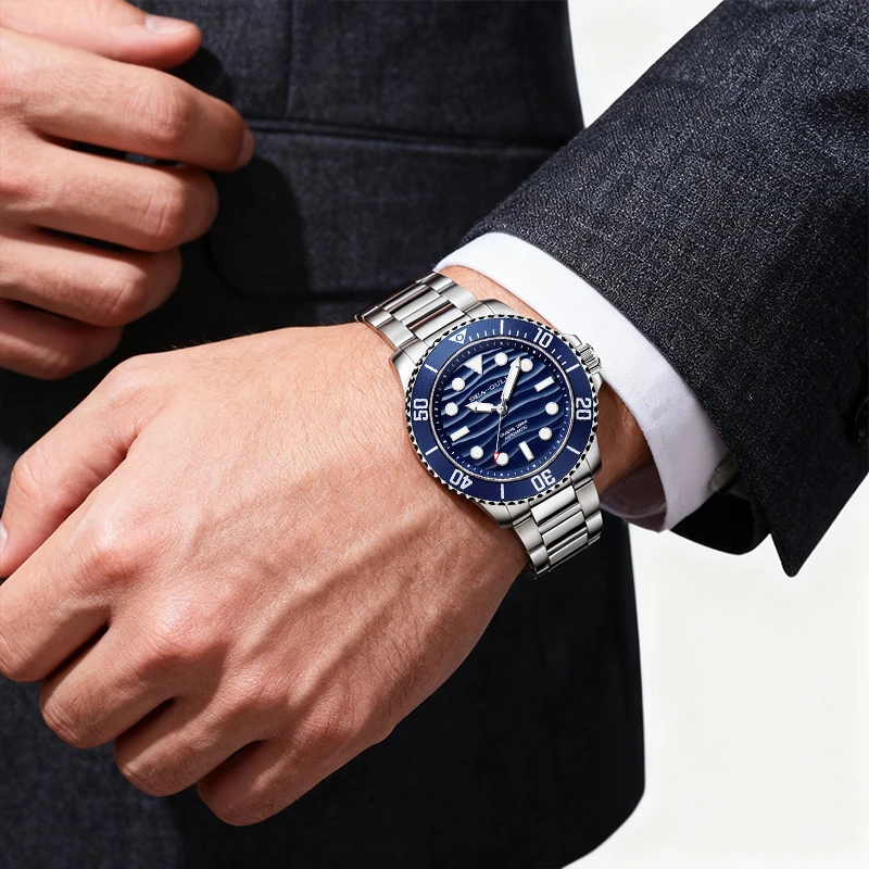 النورس المحيط سلسلة التلقائي رجل ساعات المعصم الميكانيكية موجة الهاتفي التقويم 200 متر مقاوم للماء مضيئة ساعة الغوص reloj 6203