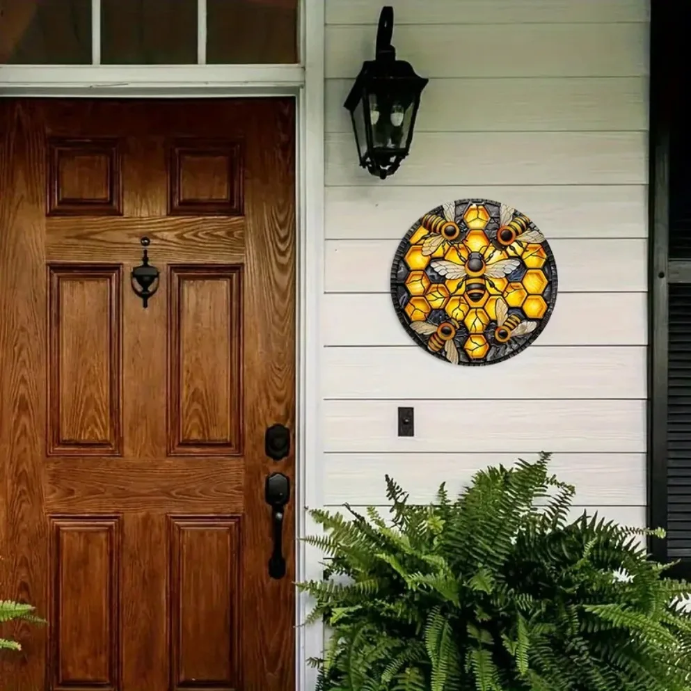 لافتة ألومنيوم على شكل نحلة - فن معدني متين محمي بالأشعة فوق البنفسجية لديكور جدار نادي الحانة المنزلية، ملصق ديكور