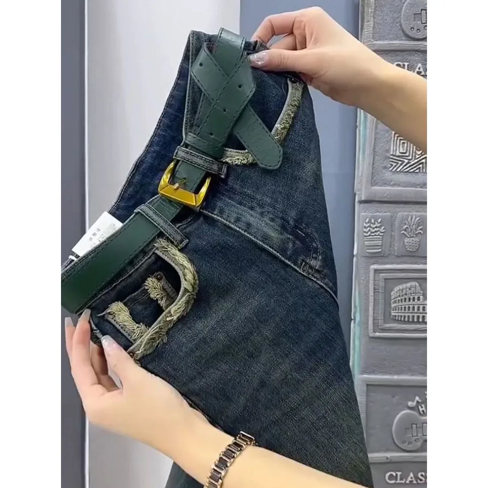 NEW Spring Autumn High Waist Straight Jeans Large Size Loose Fit Stretch Denim Pants Casual Ladies Ankle-Length Jeans Pants