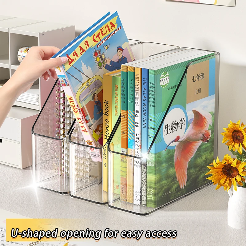 Vertical File Holder, Clear PET Desk Organizer and Storage Bins Holding for Magazines, Binders, Notebooks, Envelopes, Multi-purp