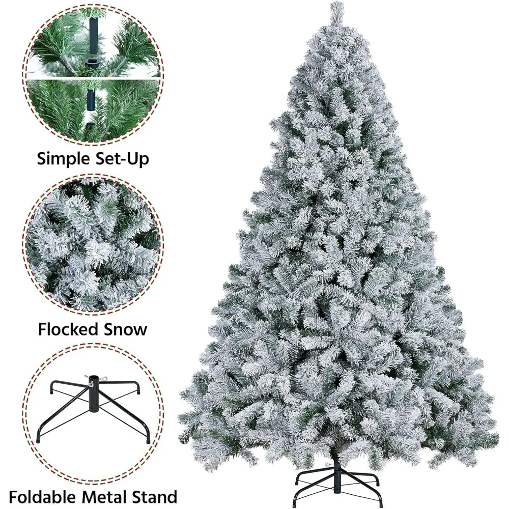 Fausse Épicéa Artificielle à Charnière pour Noël, Arbre Complet Floqué de Neige Premium, Décoration de ix, Maison, Bureau, 7,5 Pieds