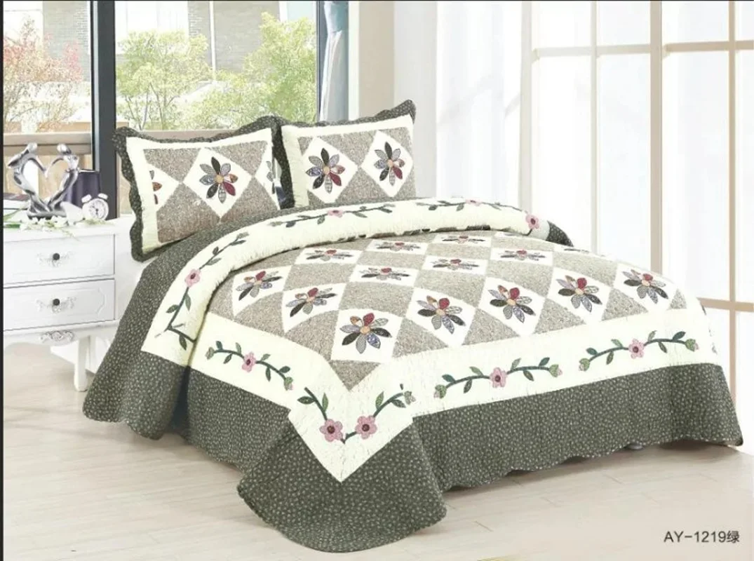Shredded Plaid Cotton Bedspread Set 225x245cm - 1pc Quilt and 2pcs Pillowcases American Patchwork Blanket Home Bedding 3Pcs