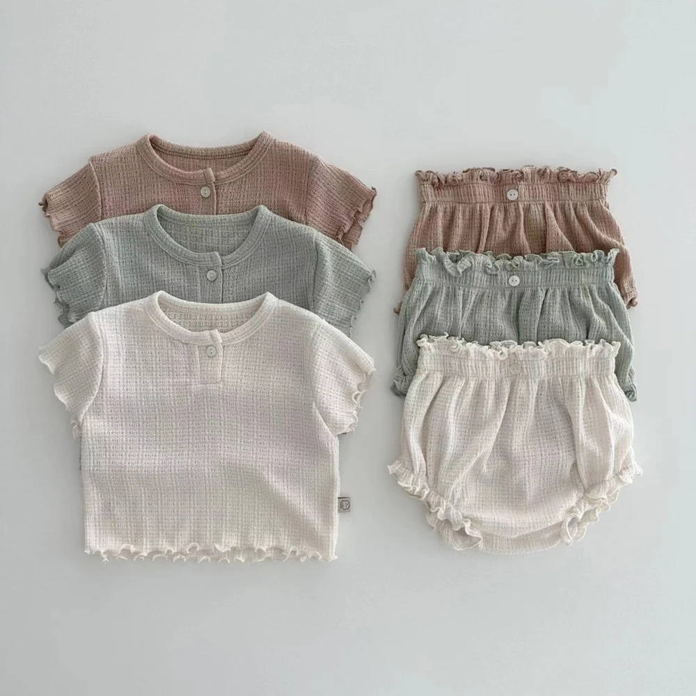 

Summer Suits New Baby Short Sleeve Clothes Set Infant Girls Cotton Breathable Pajamas 2pcs Toddler Lace Tops Shorts Outfit