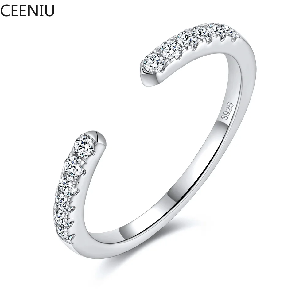 Moissanite open ring, stackable wedding ring for women, S925 sterling silver diamond ring, jewelry gift.