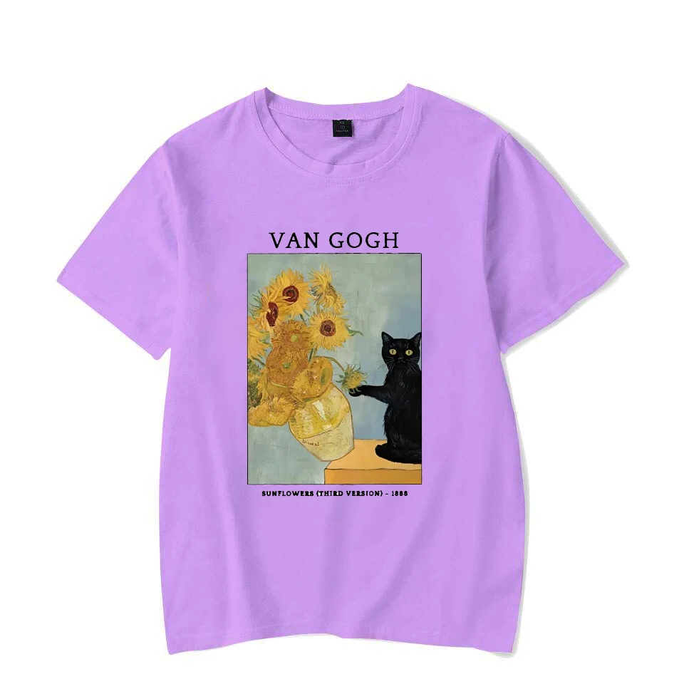 Van Gogh Sunflower Printed T-Shirt Men Women Vintage Harajuku Short Sleeve T-Shirts Casual Loose Round Neck Couple's T-Shirts