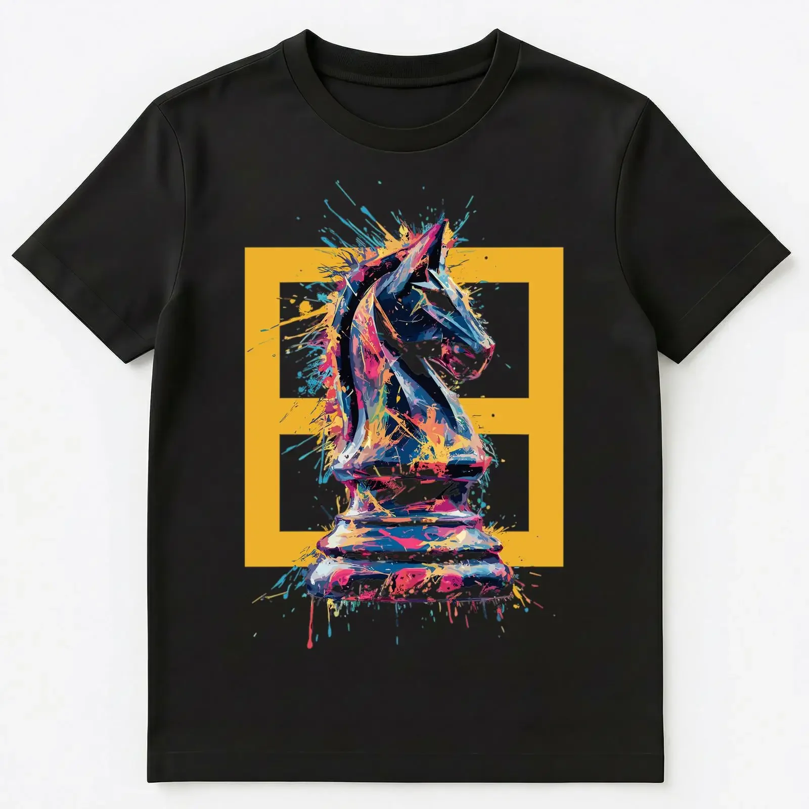 T Shirt Bunt Paint Splash Schach Ritter Figur Kunst Grafik  vintage Washed Breathable Slightly Top For Everyday Wear