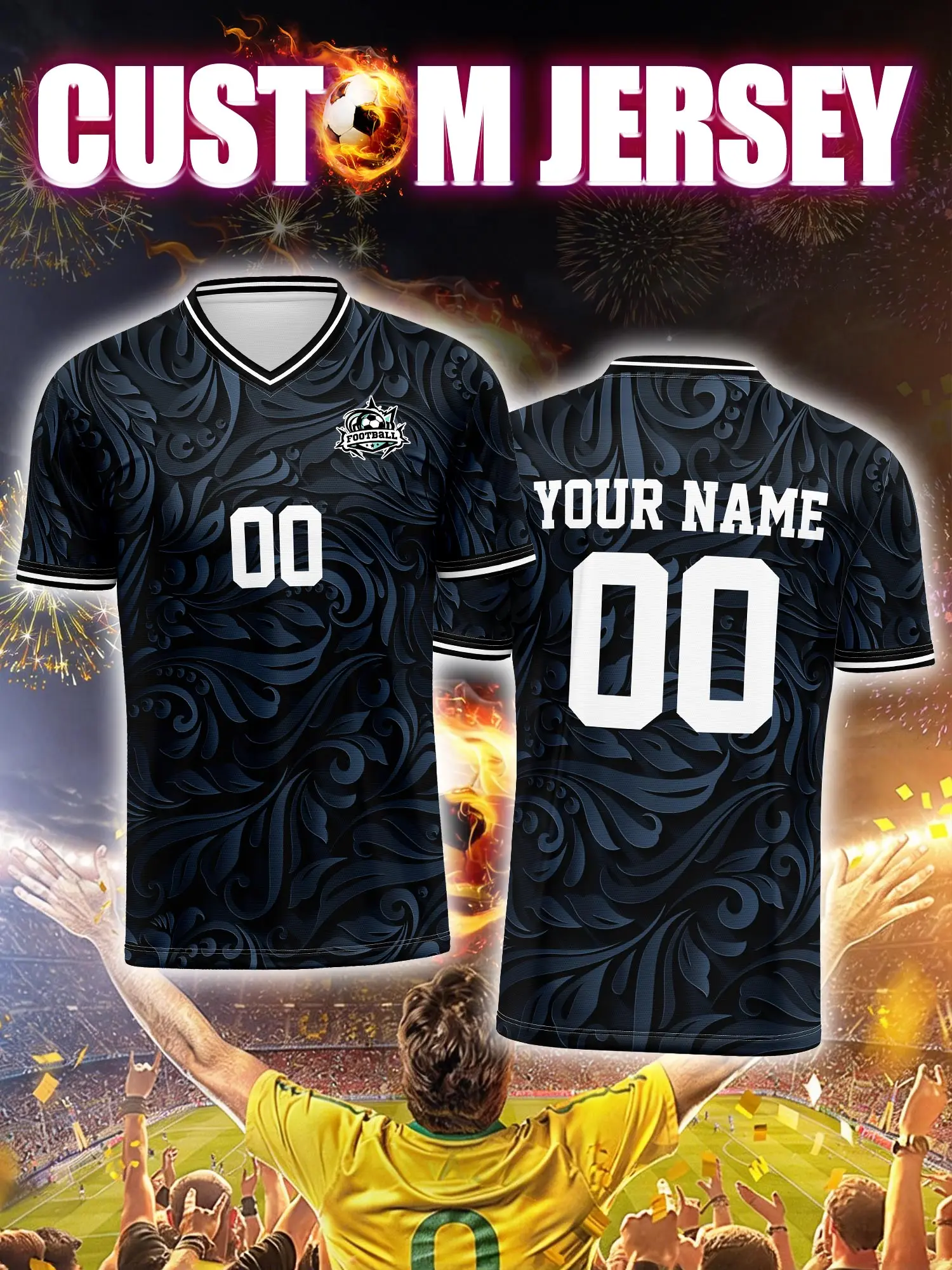 

Футболка для футбола с индивидуальным изображением, номером и именем, инновационный графический дизайн, креативный комплект для команды