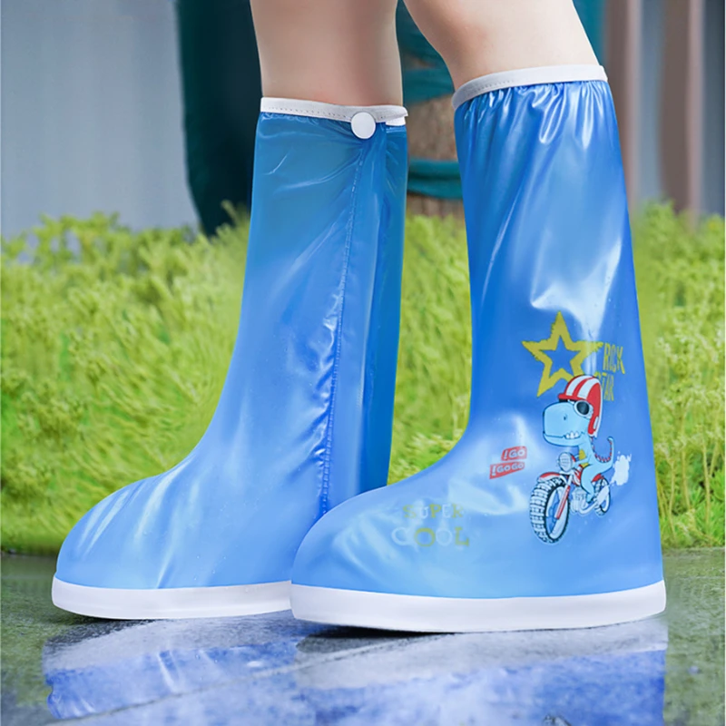 Children Rain Boots Non-slip Waterproof Rain Shoe Covers Kids Cartoon Dinosaur Galoshes Zip PVC Rain Shoes Cover