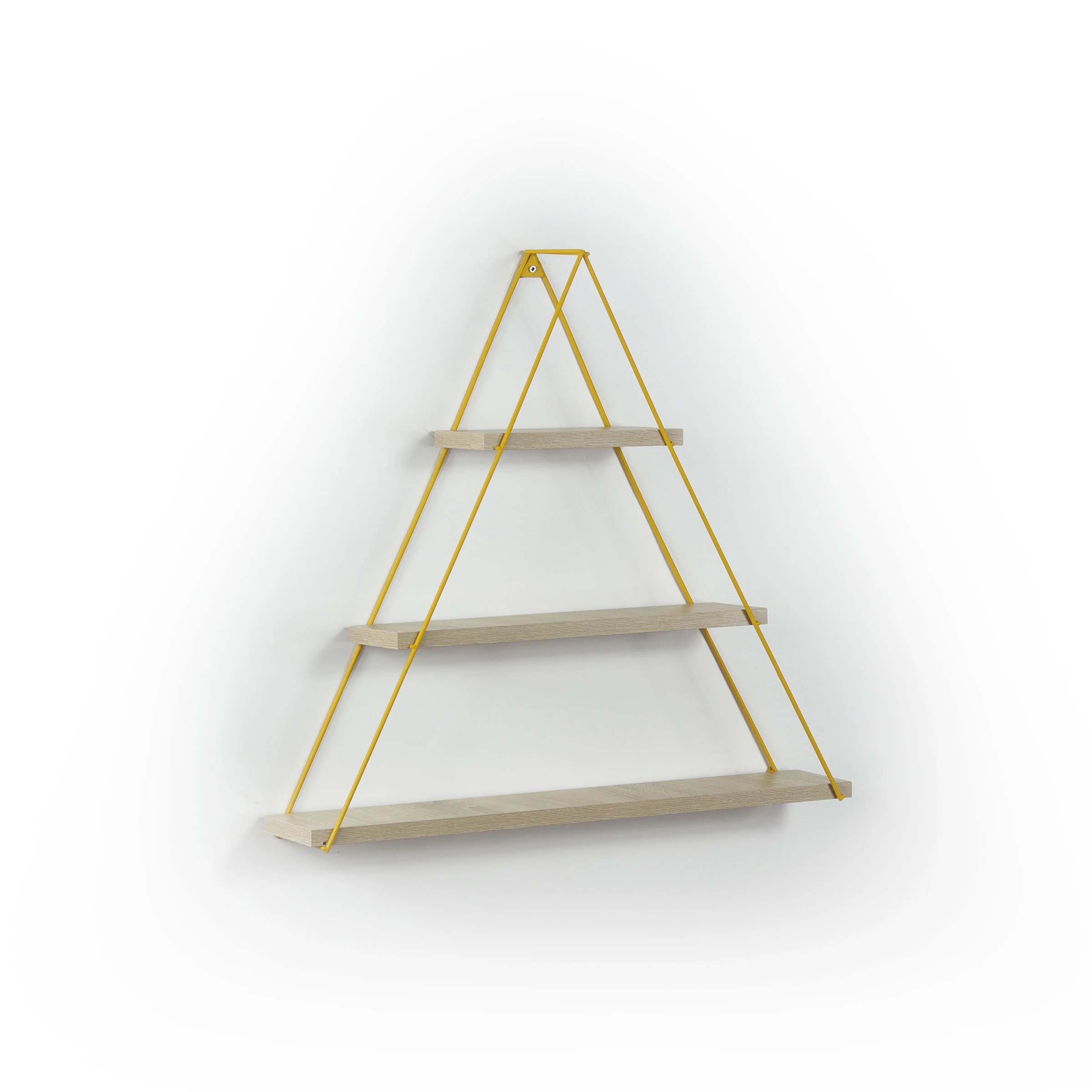 Floating ledge triangle metal bracket oak yellow for book decoration display