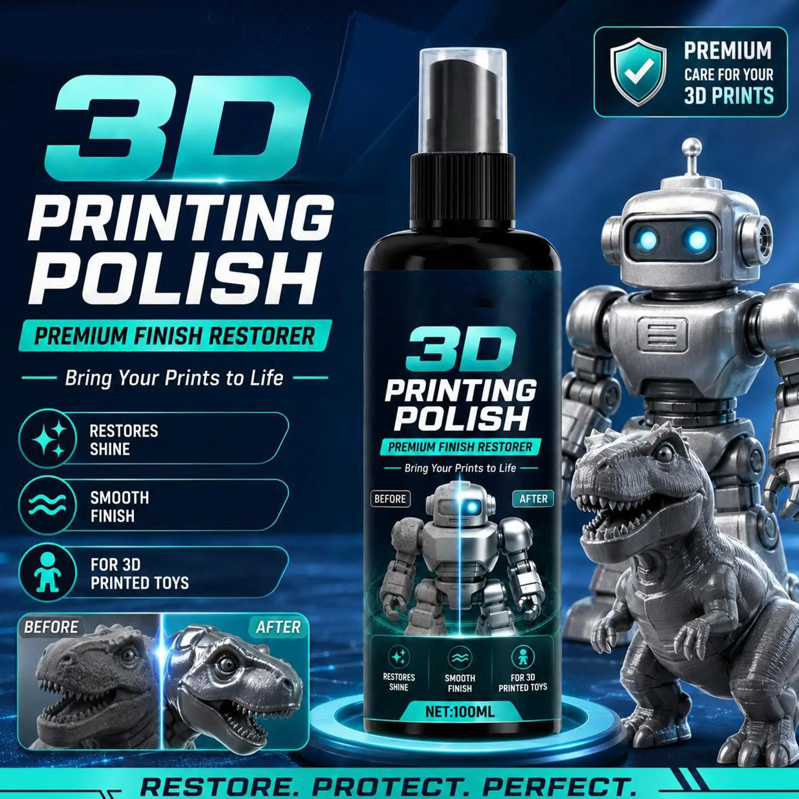 100ml 3D Printing Figure Toys Smoothing Agent 3D Printing Polishing Spray Model Gloss Smoothing Protective Spray