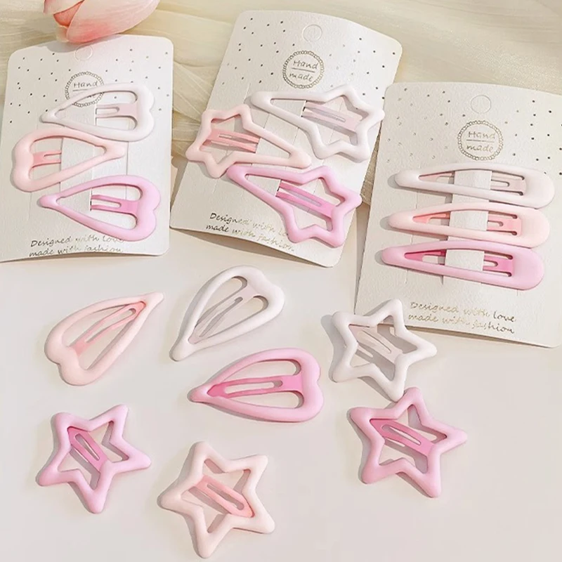 

3pcs/set Children Cute Hair Clips Geometric Stars Ornament Pink Hairpins Women Adult Sweet Hairpins Girls Hair Accessories