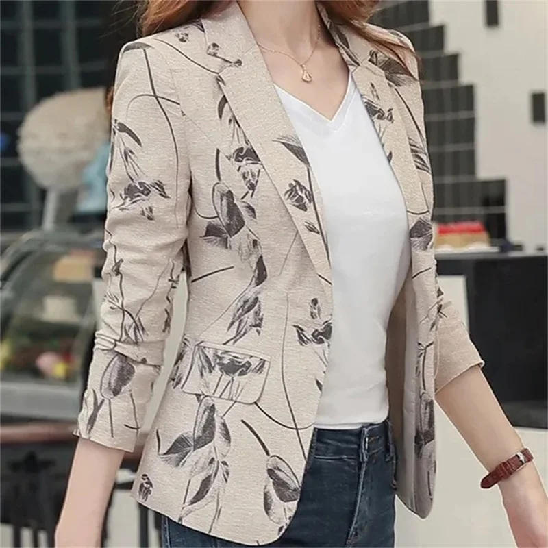 

2025 женский пиджак с длинными рукавами, пальто, весна-осень, женские топы с принтом, куртка, корейский женский модный костюм на одной пуговице, верхняя одежда
