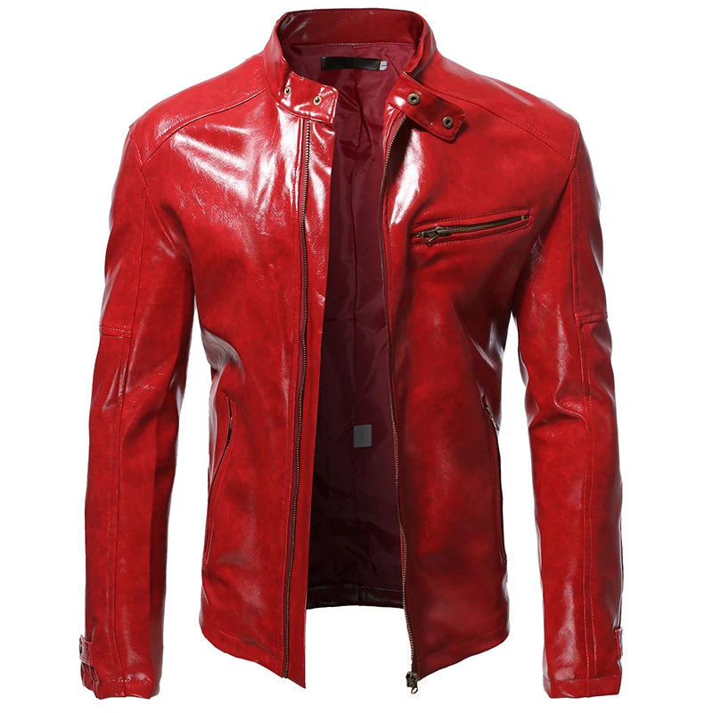 

PU men's leather jacket stand collar punk motorcycle leather jacket handsome jacket 2023 new style jaqueta casual masculina