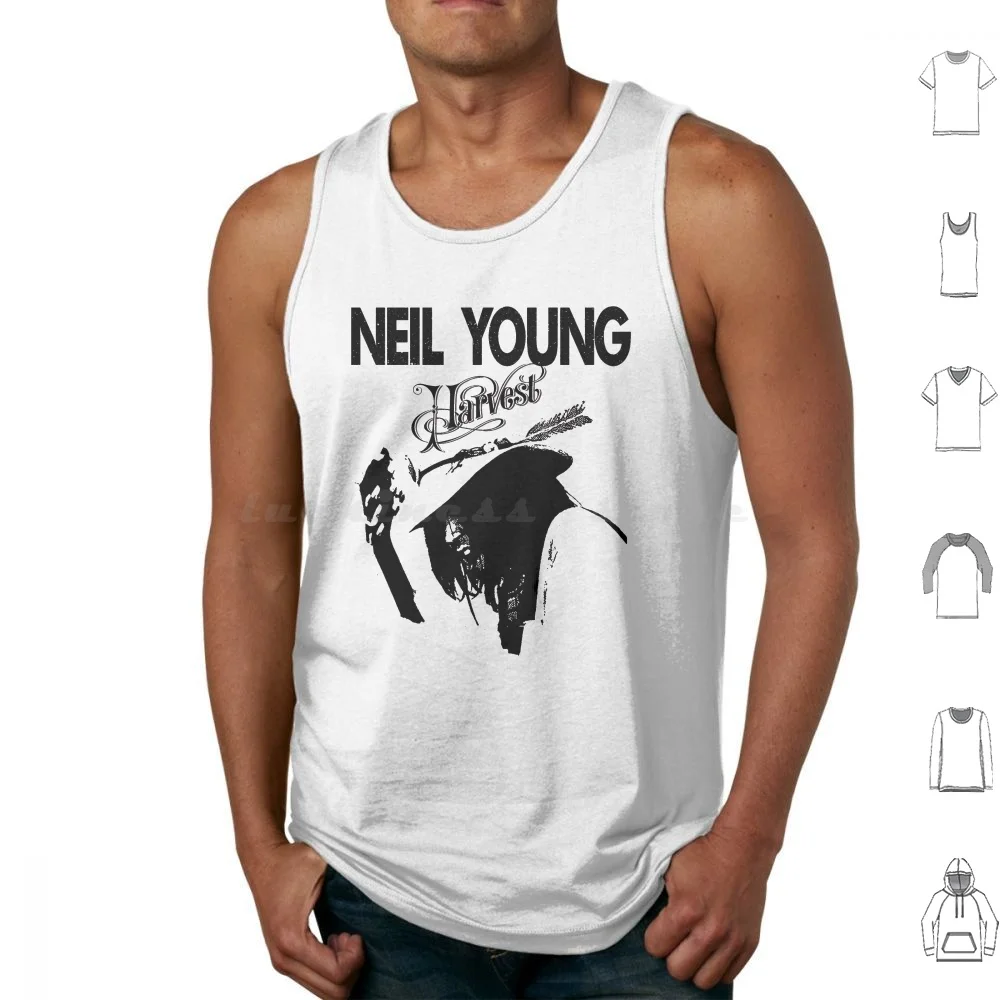 Typorgraphy Art Guitar 70s Young Art Tank Tops Print Cotton Neil Music Band Space Moons Crazy Horse Retro 70s Harvest Art