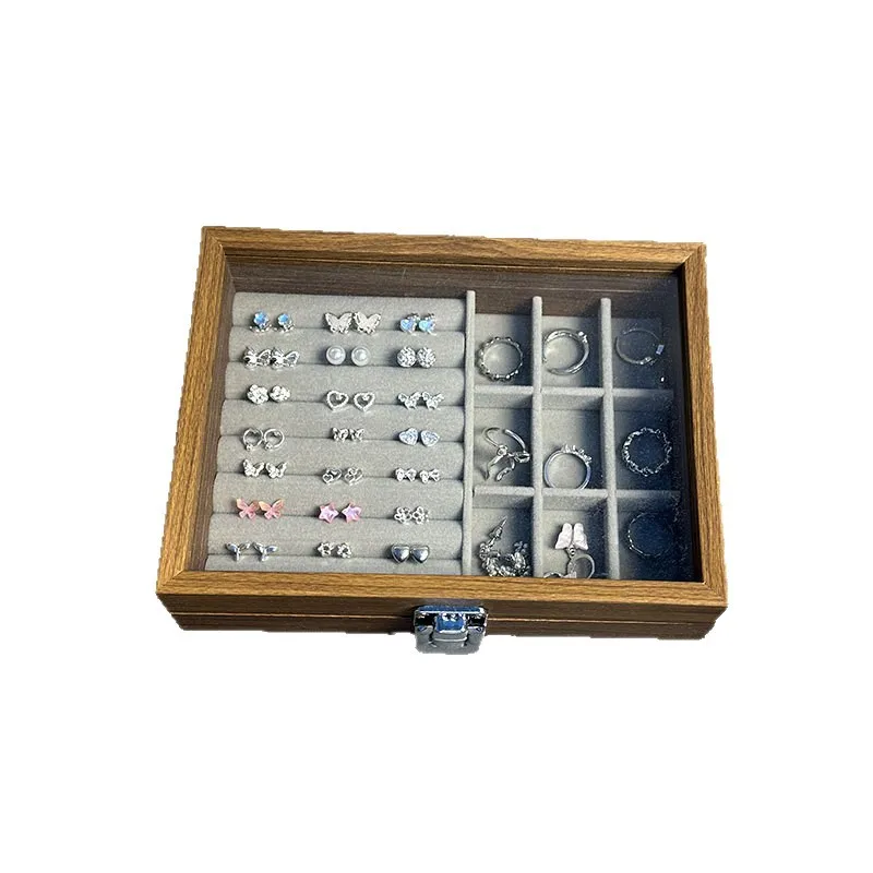 

Vintage Walnut Jewelry Box Necklace Jewelry Holder Stud Earrings Jewelry Storage Box