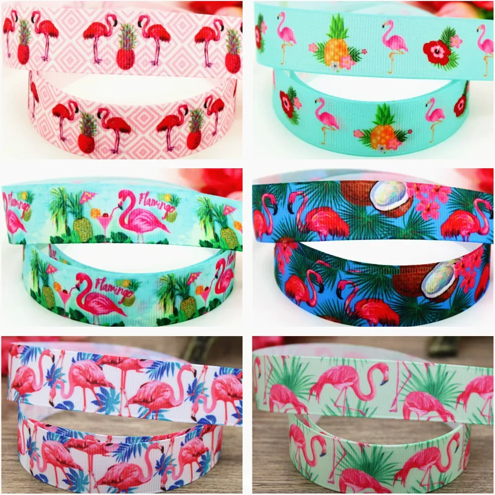 DHK 7/8 ''5 ياردة فلامنغو مطبوعة Grosgrain الشريط ملحق قوس الشعر أغطية الرأس الديكور بالجملة OEM لتقوم بها بنفسك C1507
