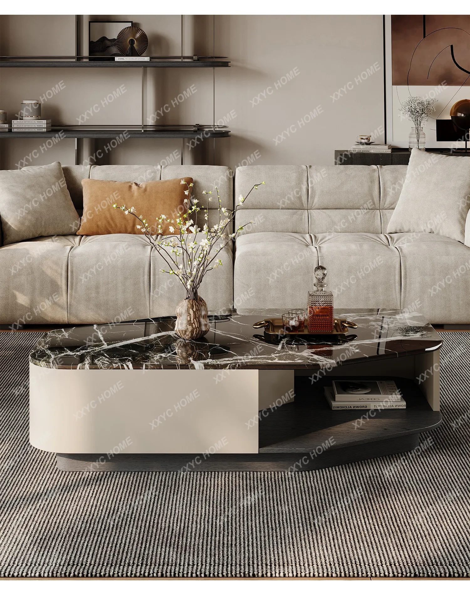

LLight luxury high-end sense of size, special-shaped marble coffee table irregular coffee table