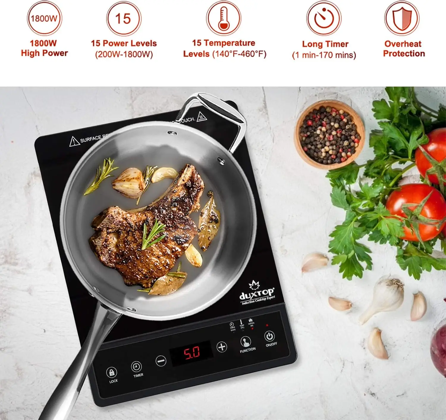 Portable Induction Cooktop, Countertop Burner, Induction Burner with Timer and Sensor Touch, 1800W 8500ST E210C2 | Countertop