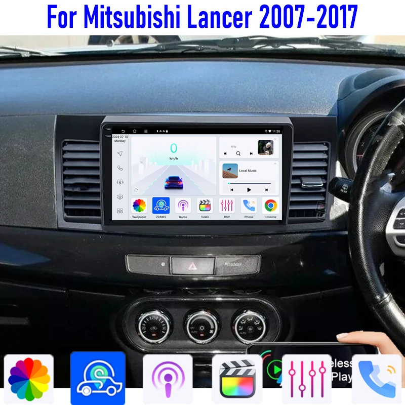 

Car Radio GPS 10'' For Mitsubishi Lancer 2007-2017 Wireless Apple Carplay Android 15 Google Map Steering Wheel Control WIFI 64GB