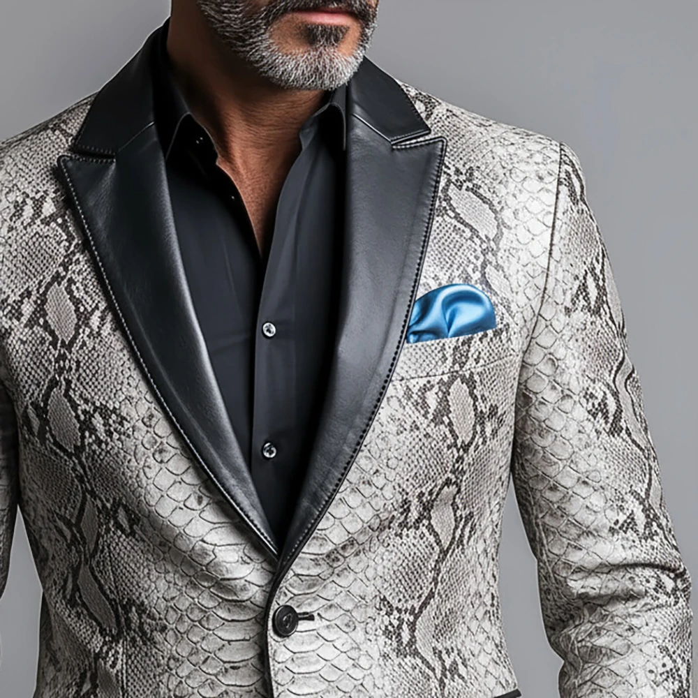 

Men's Snakeskin Print Blazer Jacket Vintage Faux Leather Lapel Luxury Nightclub Party Suit Jacket Novelty Stage Wear Men Blazers