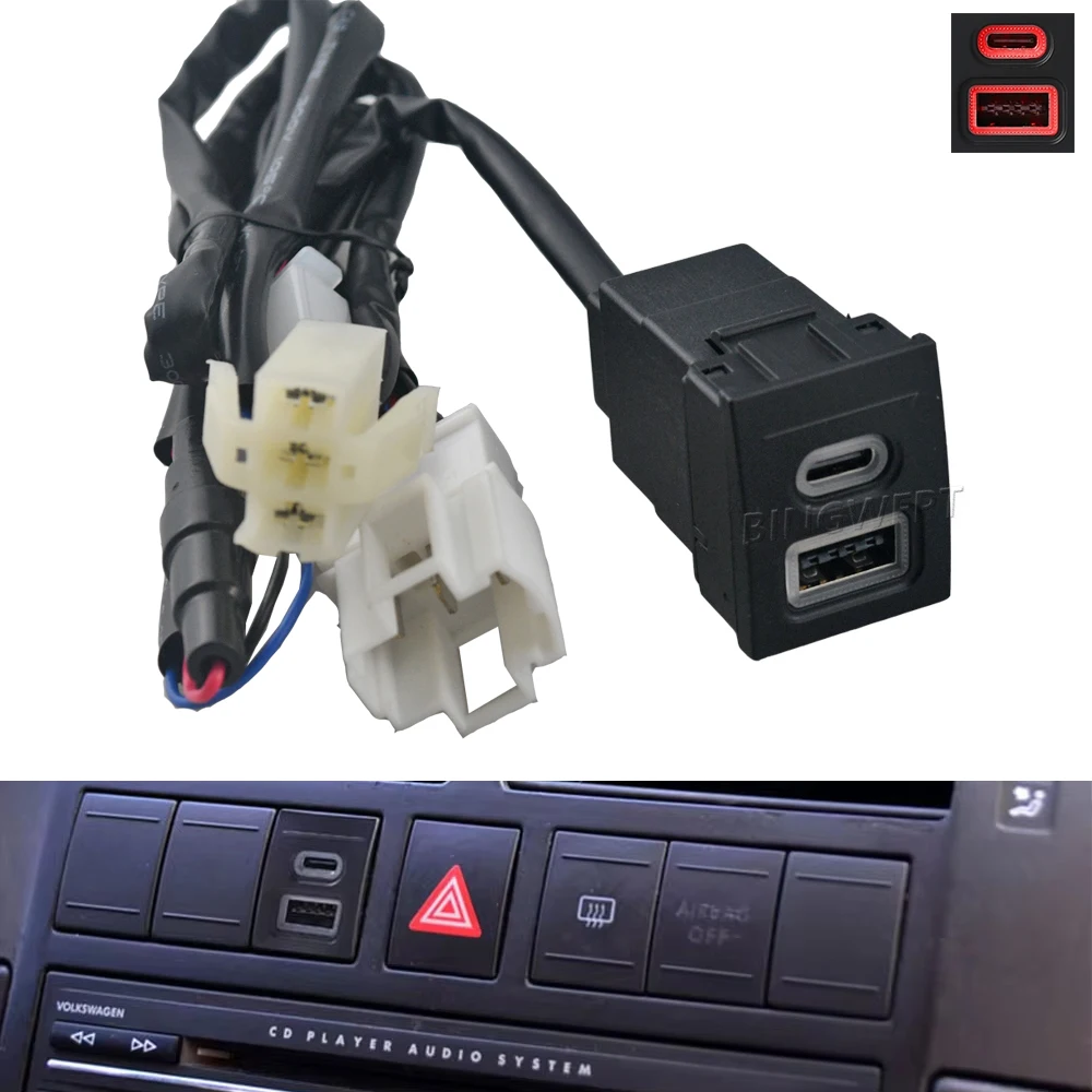 

Fast Charger For VW POLO 2004-2011 Accessories Car QC3.0 USB Type-c Interface Adapter Modified Charging Interface Socket