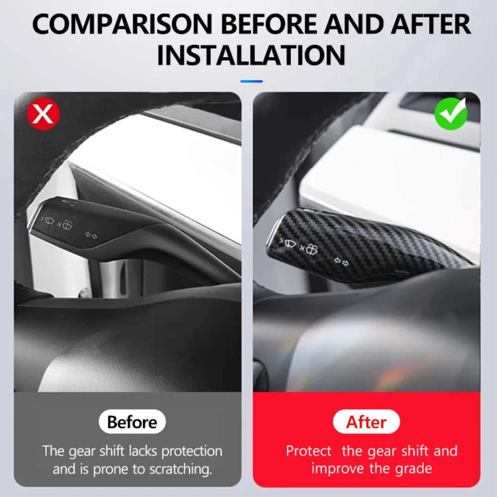 For Tesla Model 3 Y Gear Shift Cover Steering Lever Handle Protection Shifter Shell Carbon Fiber Pattern Shift Knob Cover
