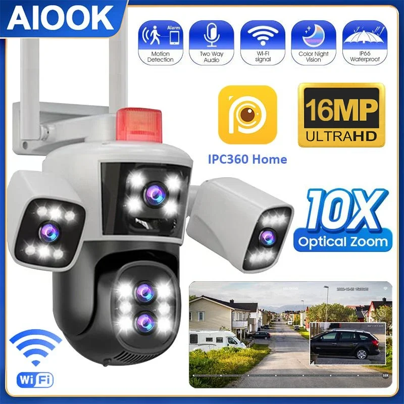 Aiook Thuis Wifi Camera Hd 8mp 10x Zoom Waterdicht Nachtzicht Ip Cctv Tweeweg Audio Intercom Recorder Ptz Videocamera