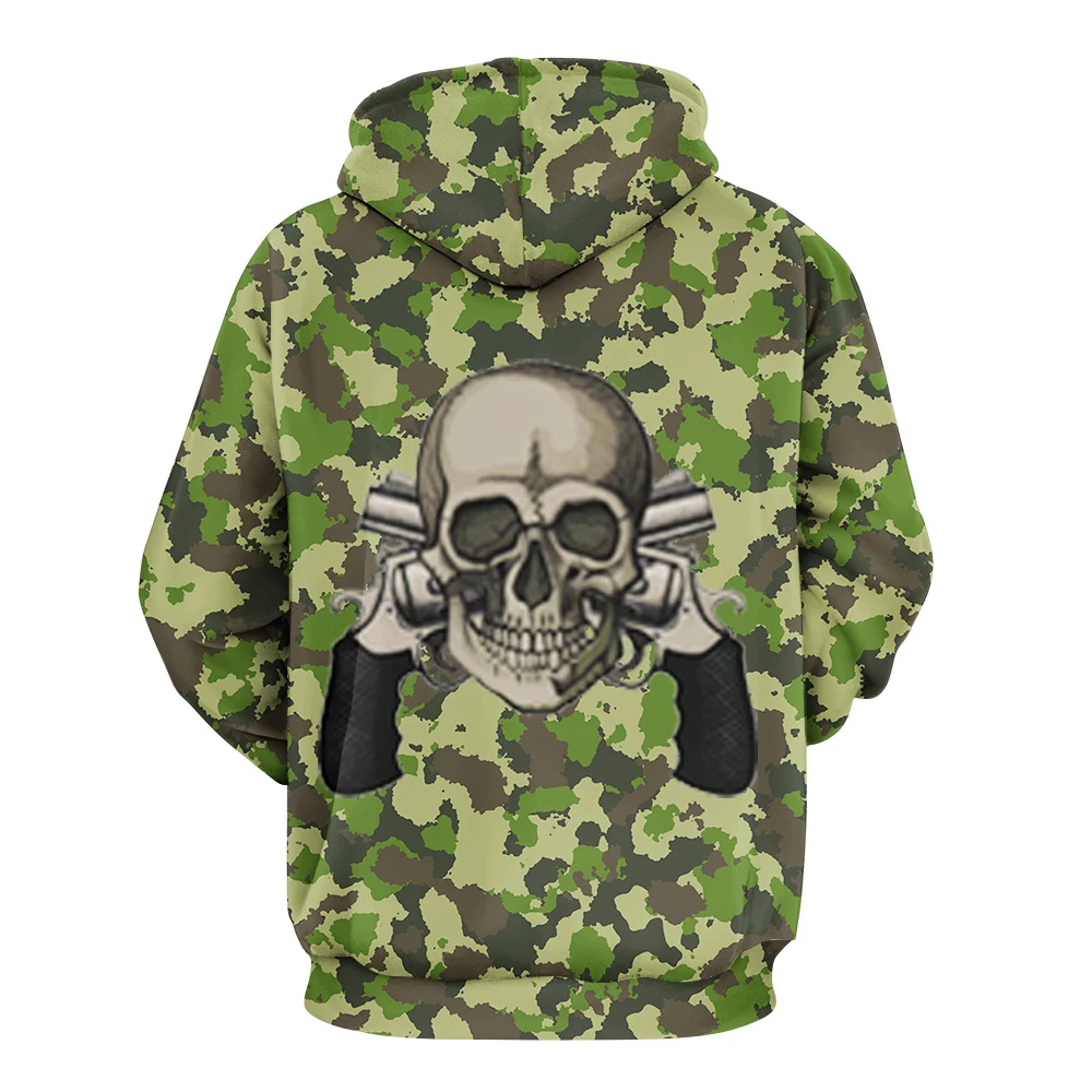 

New Camouflage Loose Military Green Hooded Sweatshirt for Autumn and Winter Casual Sports top With Printed Personalized Skull