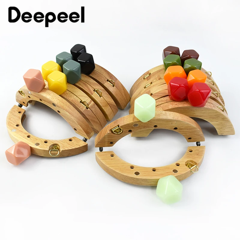 Deepeel 14*8cm Colored Beads Wooden Bag Handle Mini Purse Frame Kiss Clasp Wood Clip DIY Handbag Closure Accessories 1/2/5Pcs