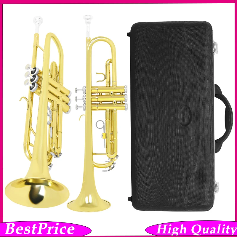 Professionelle Bb-Messing-Trompete für Anfänger & Schüler Komplettes Set mit ABS-Hartschalenkoffer, Mundstück & Zubehör