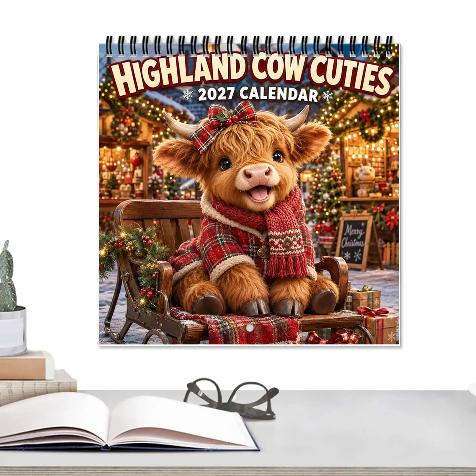2027 Highland Cow Calendar Spiral Binding Cattle Print Artistic Schedule Wall Calendar with Writing Area for Daily Note