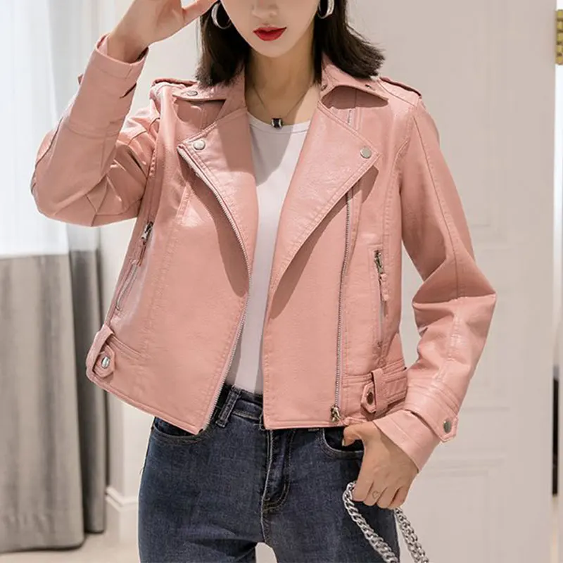 

Women's Autumn Korean Fashion Simplicity Solid Color Fashionable Jacket Women Clothes Casual All-match Leather Clothing Coat