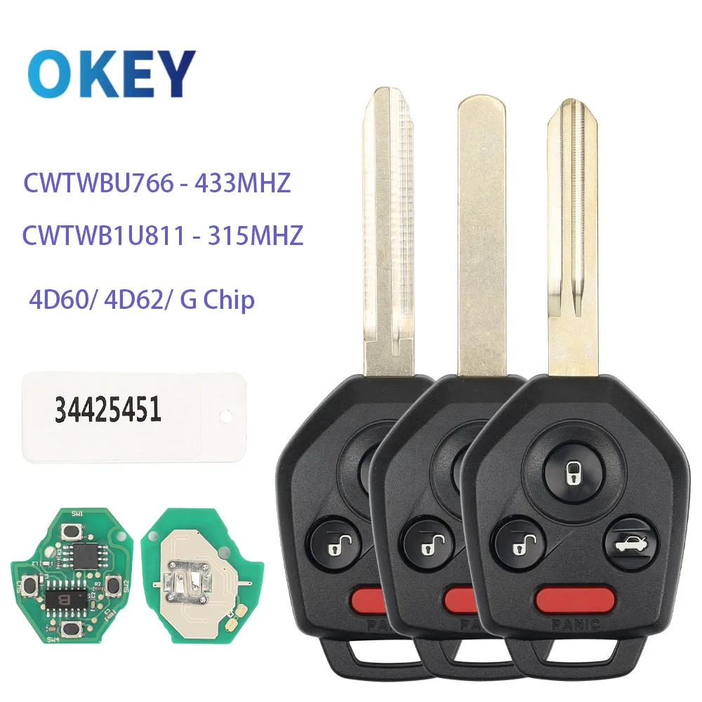 Okey Remote Car key For Subaru Outback Legacy Forester Impreza Tribeca  4D60/ 4D62/ G Chip  CWTWB1U811 CWTWBU766