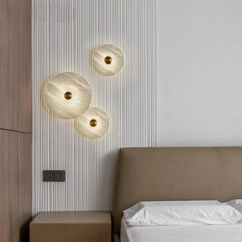 Luxury Spanish Natural Marble Wall Lamp Living Room TV Background Wall All Copper Bedroom Bedside Led Light Home Decor Lighting