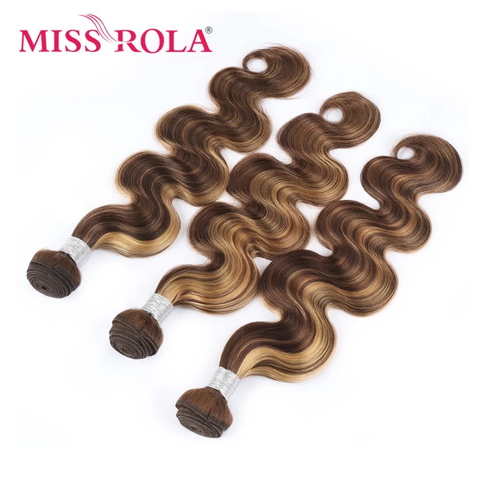 Miss Rola Brazilian Straight/Body Wave Human Hair Weaving 1/2/3/4 Bundles P4/27 Remy Hair Extensions Double Wefts For Women