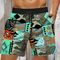 2024 Summer Men's Hawaiian Print Shorts Quick-Drying Beach Trousers Surfing Rafting Holiday Casual Drawstring Five-Minute Shorts