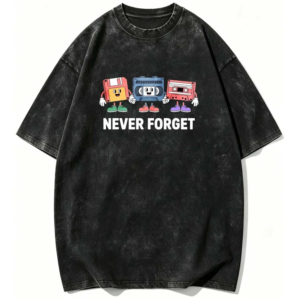 CLOOCL Never Forget Tape Floppy Cassette Printed T-shirt Premium Heavyweight Retro Washed Harajuku Tees