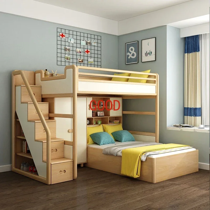 Nordic Solid Wood up and down Height-Adjustable Bed Bunk Bed Bunk Bed Bedroom Furniture Set