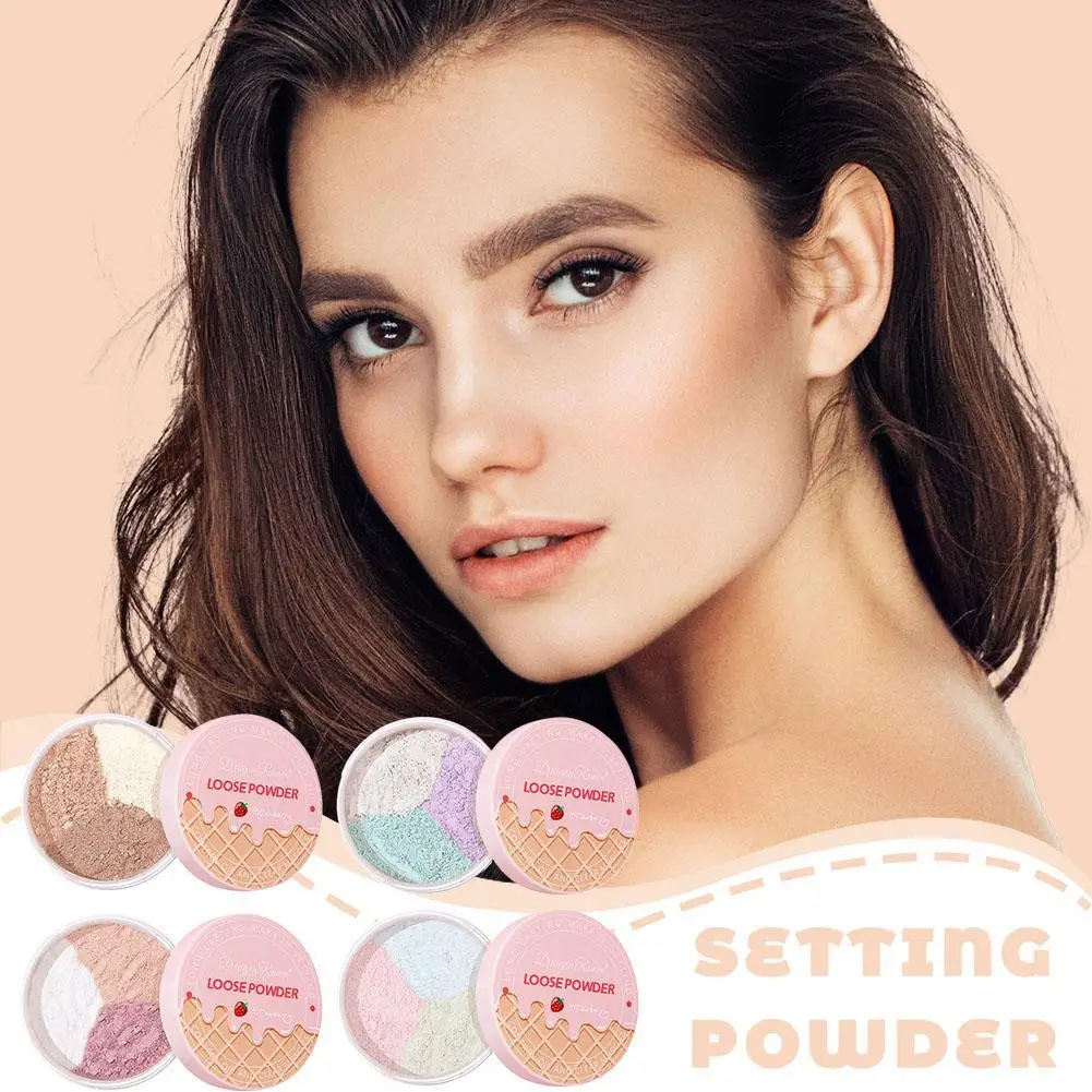 Tri-color Softening Loose Powder Waterproof Concealer Oil Control Facial Makeup Fixer Pearl Matte Highlight Contour Blush Powder