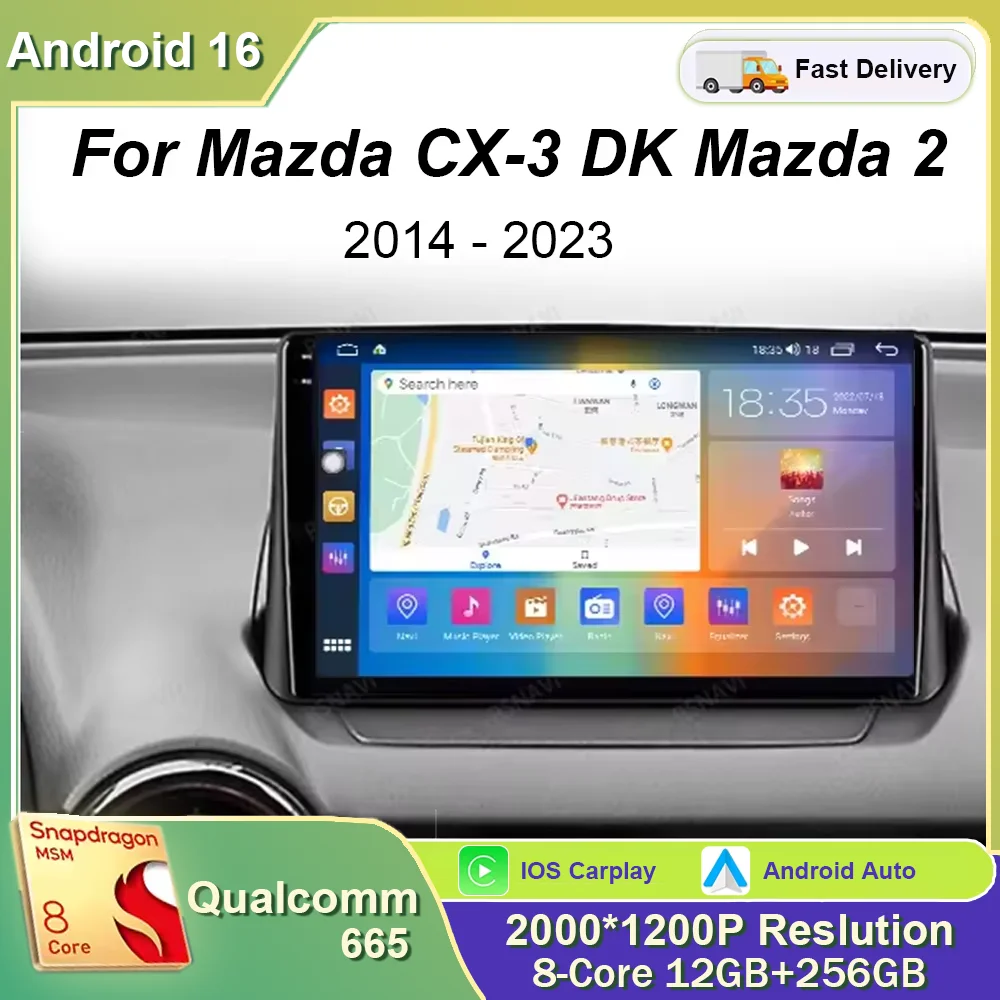 Radio Multimedia para Auto con Android 16 y Carplay para Mazda CX-3 CX3 Mazda 2 DK 2014 - 2020 2021 2022 2023, Reproductor de Video y Navegación