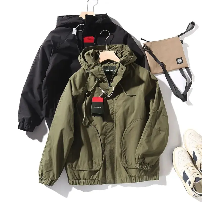 

Мужская куртка для активного отдыха, повседневная рабочая одежда, ветровка с капюшоном из полиэстера, молодежная модная осенне-зимняя куртка