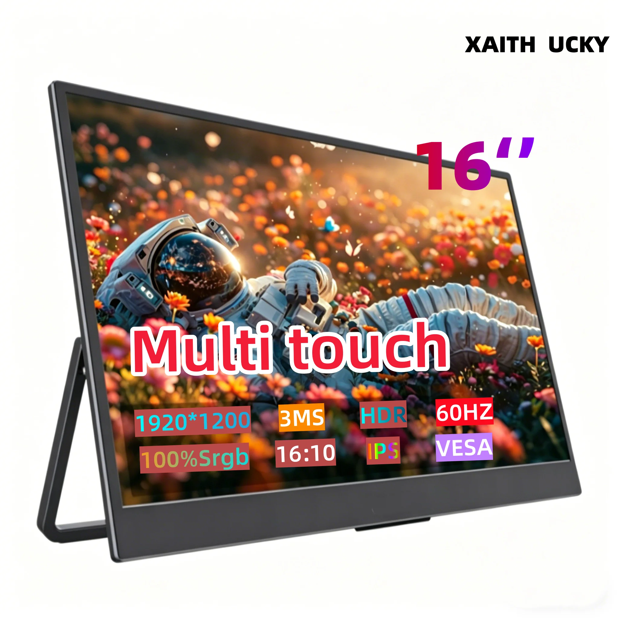XAITH UCKY 16 Inch Portable Touch Monitor, Non-touch Optional, 1200P HDR 16:10 Screen, For Xbox PS4 PS5 Switch Phone PC Laptop E