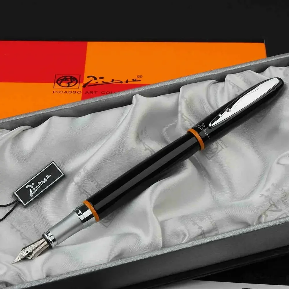 Picasso 907 Black and Silver Iridium 0.5mm Point Pen Ink Montmartre Yellow Ring B Nib Fountain Pens High Quality