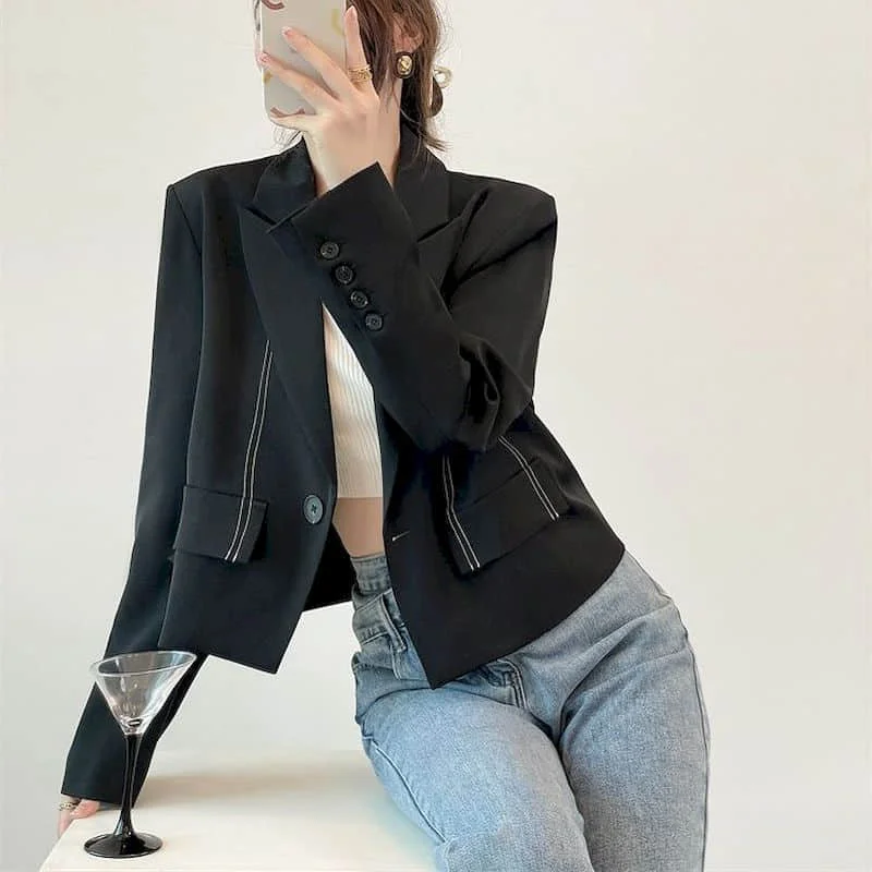 Blazer per le donne eleganti eleganti giacche Casual a maniche lunghe Vintage solido colletto su misura cappotto corto top da donna in stile coreano